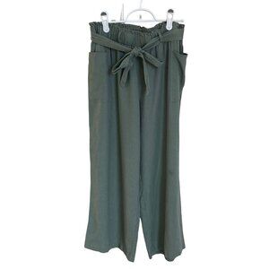 TROPIK Women’s Linen Rayon Blend Crop Belted Pants Laurel Green Wide Leg Small